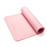 Pink yoga mat with Hollywood Fashion Secrets labeled on it on a white background